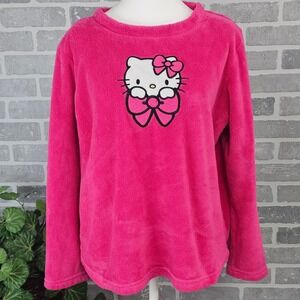 Hello Kitty Pink Fleece‎ Pullover Cozy Lounge Top Kawaii Sanrio Soft Girl Size L